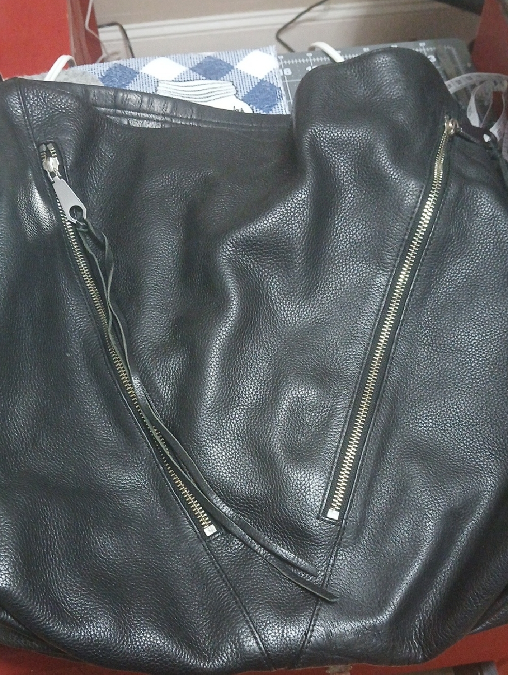 Rebecca Minkoff Black Leather Shoulder Bag with Gold Zippers